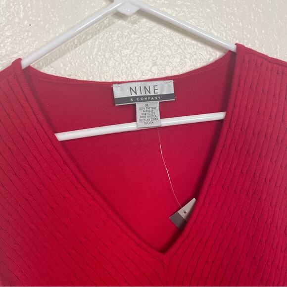 Nine & Co by Nine West Red Cable Knit V Neck Cotton Sweater Vest Y2K NWT Size XL - Picture 3 of 7